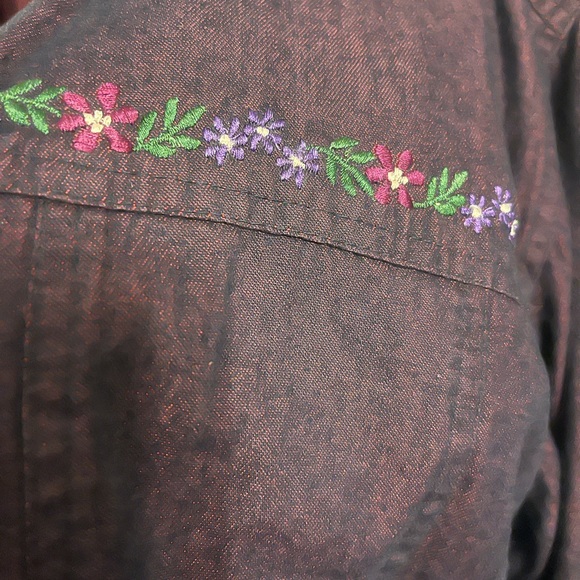 Vintage Embroidered Purple Denim Chambray Women's Jacket Shacket - Picture 3 of 5